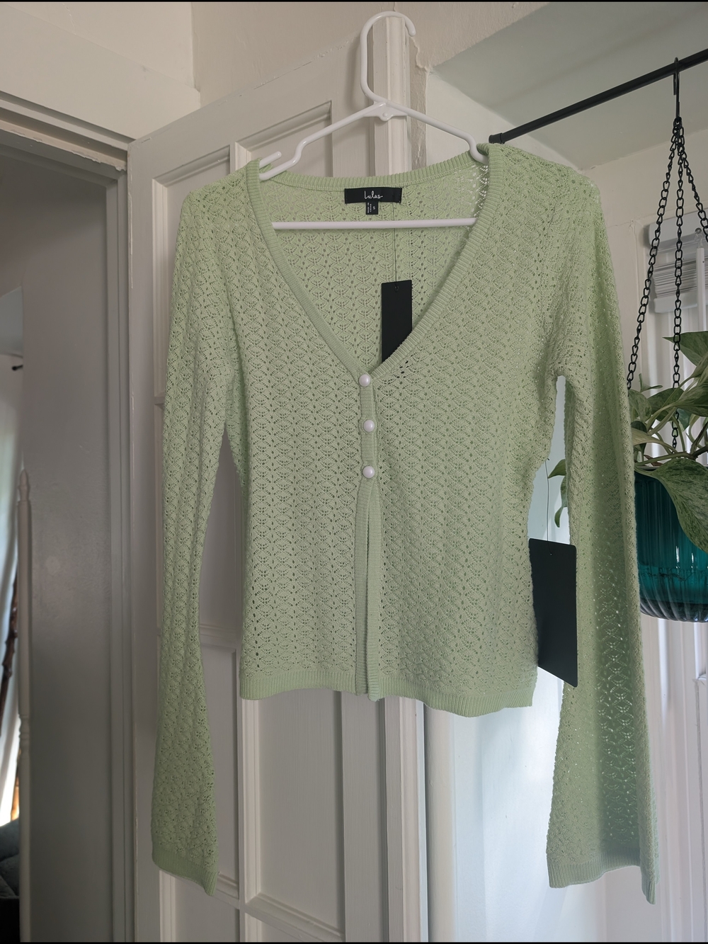 Lulu's Pastel Mint Openwork Knit Cardigan